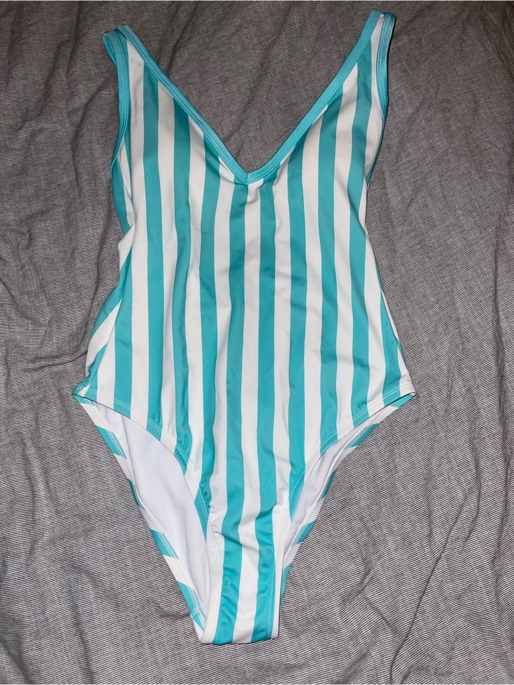 NWOT Striped Teal and White One-Piece Swimsuit Small